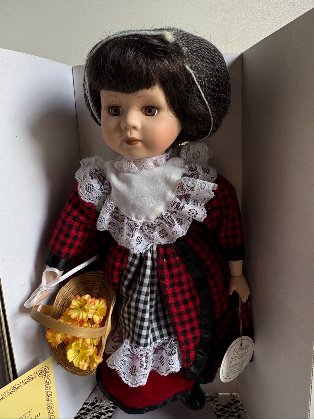 Leonardo Collection 14in Porcelain Welsh Doll in Red & Black Plaid Dress
